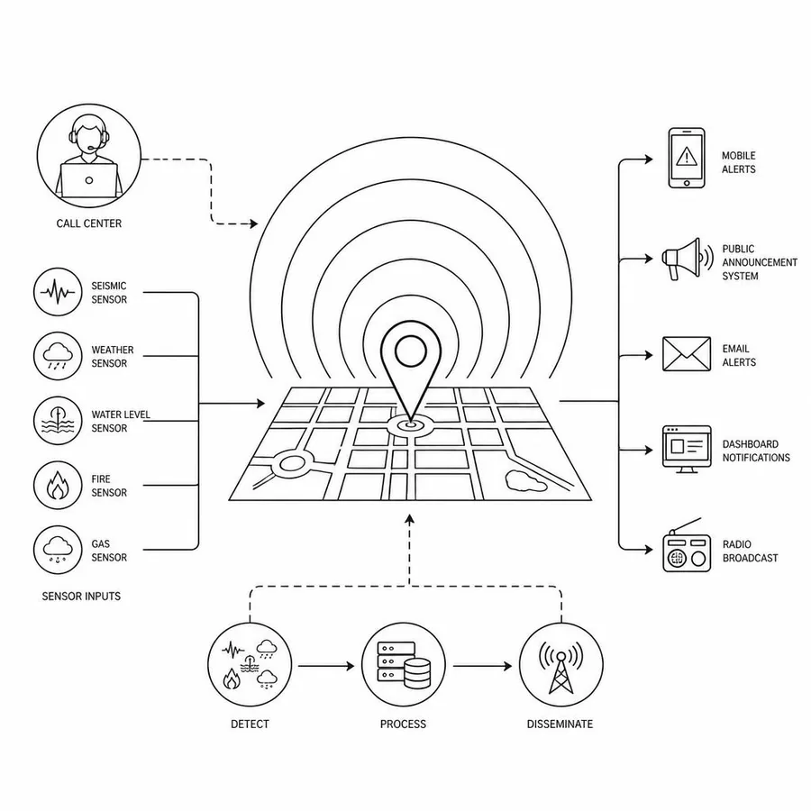 Line illustration of the AirGuardian mission phase "SOS Triggered"